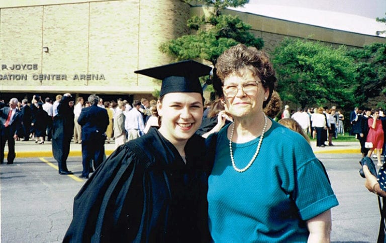 Maryann and Jeanne Stopha standing in from the JACC at Notre Dame