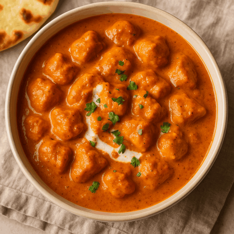 a dish of buttered chicken, indian style